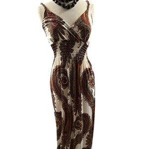 Milano Cream and Earth Tone Paisley Maxi Dress